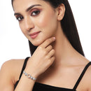 Rhodium Plated Silver Toned American Diamond Studded Halo Round & Round Charm Adjustable Bracelet Combo Set of 2