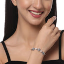 Rose Gold-Plated Black Toned Flower & Round Shaped White American Diamond studded Link Bracelet