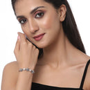 Rose Gold-Plated Black Toned Flower & Round Shaped White American Diamond studded Link Bracelet