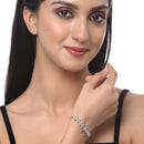 Rhodium Plated Silver Toned White Floral Shaped American Diamond Studded  Bracelet