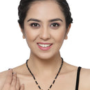 Gold-Plated Black & White Artificial Stones Studded & Beads Beaded Round Shaped Locket Mangalsutra