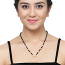 Gold-Plated Black & White Artificial Stones Studded & Beads Beaded Locket Mangalsutra