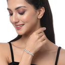 Rhodium Plated Silver Toned White Floral Set Of 2 Adjustable Stackable Bracelet