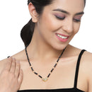 Gold-Plated Black & White Artificial Stones Studded & Beads Beaded Locket Mangalsutra