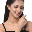 Rhodium Plated Silver Toned American Diamond Studded Round Charm & Pink Floral Design Adjustable Bracelet Combo Set of 2