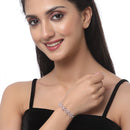 Rhodium-Plated Silver Toned Floral Shaped Pink American Diamond Studded  Bracelet