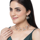 Rose Gold-Plated Blue Cubic Zirconia & White Pearls Studded Leaf Shaped Necklace with Earrings