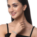 Rhodium Plated Silver Toned Sea Green Floral Set Of 2 Adjustable Stackable Bracelet