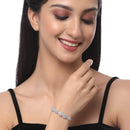 Rhodium-Plated Silver Toned Oval Shaped White American Diamond Studded Bracelet