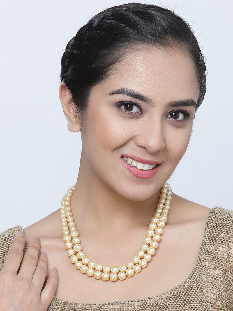Gold-Plated Champagne Pearls Studded Layered Necklace