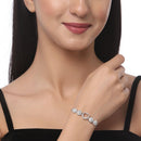 Rhodium-Plated Silver Toned  Heart Shaped White American Diamond studded Bracelet