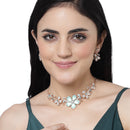 Rose Gold-Plated Sea Green American Diamonds Studded Floweret Necklace & Earrings Jewellery Set