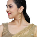 Gold-Plated Red & Green Cubic Zirconia studded Circular Shaped Drop Earrings