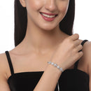 Rhodium Plated Silver Toned Floral Design Set Of 2 Adjustable Bracelet & Classic Bracelet