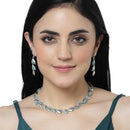 Silver-Plated Blue Cubic Zirconia Studded Leaf Shaped Necklace with Earrings Jewellery Set