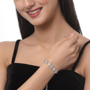 Rhodium Plated Silver Toned American Diamond Studded Floral Design & Round Charm Adjustable Bracelet Combo Set of 2