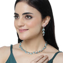 Silver-Plated Blue Cubic Zirconia Studded Leaf Shaped Necklace with Earrings Jewellery Set