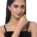 Rhodium Plated Silver Toned Leaf Shaped White American Diamond Studded Bracelet