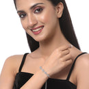 Rhodium Plated Silver Toned Leaf Shaped White American Diamond Studded Bracelet