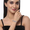 Rhodium-Plated Silver Toned Circular Shaped White American Diamond studded  Bracelet