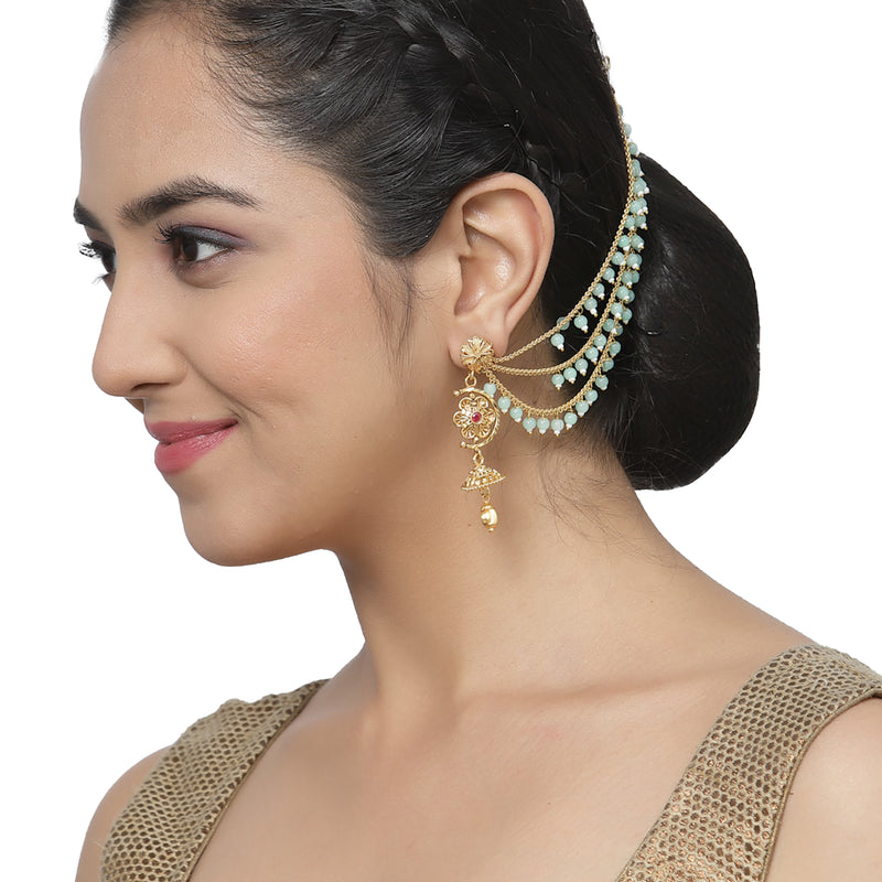 Gold-Plated Sea Green Pearls studded Ear Chains