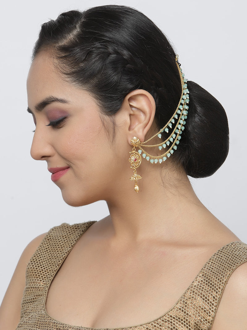 Gold-Plated Sea Green Pearls studded Ear Chains