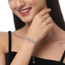 Rhodium Plated Silver Toned American Diamond Studded Round Design Charm Adjustable Bracelet Combo Set of 2