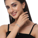 Rhodium Plated Silver Toned American Diamond Studded Halo Heart & Square Charm Adjustable Bracelet Combo Set of 2