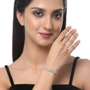 Rhodium-Plated Silver Toned White American Diamond studded Floral Bracelet