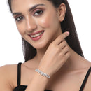 Rhodium Plated Silver Toned White Floral Set Of 2 Adjustable Stackable Bracelet