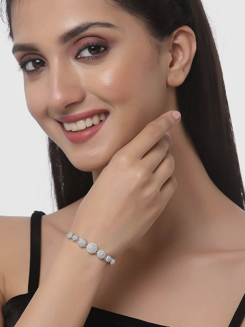Rhodium Plated Silver Toned American Diamond Studded Bracelet combo Set of 2