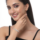 Rhodium Plated Silver Toned American Diamond Studded Halo Round & Round Charm Adjustable Bracelet Combo Set of 2