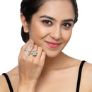 Gold-Plated Floral & Leaf Shaped Sea Green & White Cubic Zirconia Studded  Ring