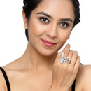 Gold-Plated Flower & Leaf Shaped Pink Cubic Zirconia Studded  Ring