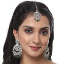 Rhodium-Plated Silver Toned Green American Diamond studded Chandbali  Maang Tikka with Earring Set
