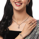 Rose Gold-Plated Gunmetal Toned White American Diamond studded Oval Shaped Jewellery Set