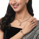 Rose Gold-Plated Gunmetal Toned White American Diamond studded Oval Shaped Jewellery Set