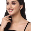 Rhodium-Plated Silver Toned Multi-Colour American Diamond studded Geometric Shape Stud Earrings (Combo Of 7)