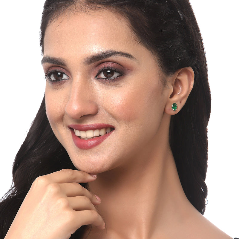 Rhodium-Plated Silver Toned Multi-Colour American Diamond studded Geometric Shape Stud Earrings (Combo Of 6)