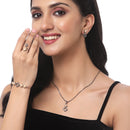Rose Gold-Plated Gunmetal Toned White American Diamond studded Square Shaped Jewellery Set
