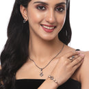 Rose Gold-Plated Gunmetal Toned White American Diamond studded Square Shaped Jewellery Set