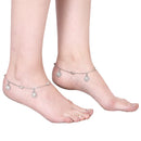 Rhodium Plated Silver Toned Flower Shaped White Cubic Zirconia Stone Studded Charm Anklets