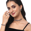 Rose Gold-Plated Gunmetal Toned White American Diamond studded Circular Shaped Jewellery Set