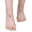 Rhodium Plated Silver Toned Flower Shaped Emerald Green Cubic Zirconia studded Charm Anklets