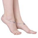 Rhodium Plated Silver Toned Flower Shaped Royal Blue Cubic Zirconia studded Charm Anklets