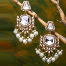 Gold Plated Classic Mirror White Kundan Studded Ethnic Chandbali Earrings