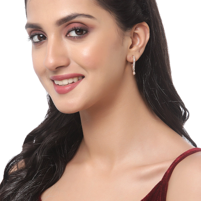 Rose Gold-Plated White American Diamond studded Teardrop Shaped Hoop Earrings (Combo Of 6)