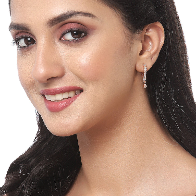 Rose Gold-Plated White American Diamond studded Teardrop Shaped Hoop Earrings (Combo Of 6)