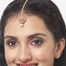 Zeneme Gold Plated with Pink Stones & Pearl Drop Traditional Maang Tikka Set Of 5