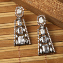 Rose Gold-Plated Gunmetal Toned White American Diamond studded Contemporary Drop Earrings